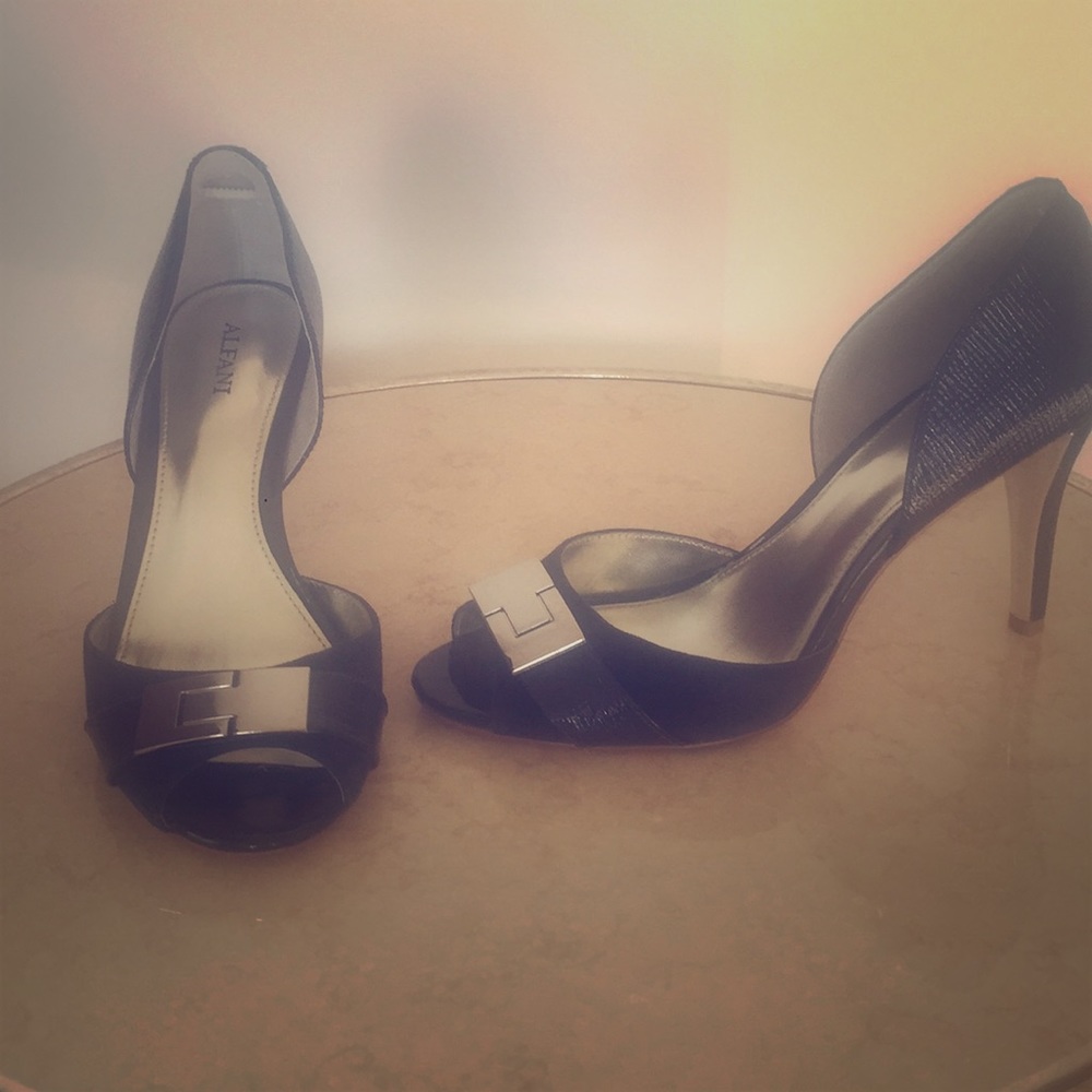 Alfani Navy and Silver Peep Toe Pumps